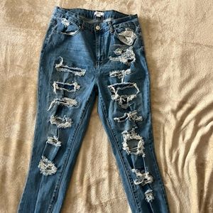 High rise distressed jeans